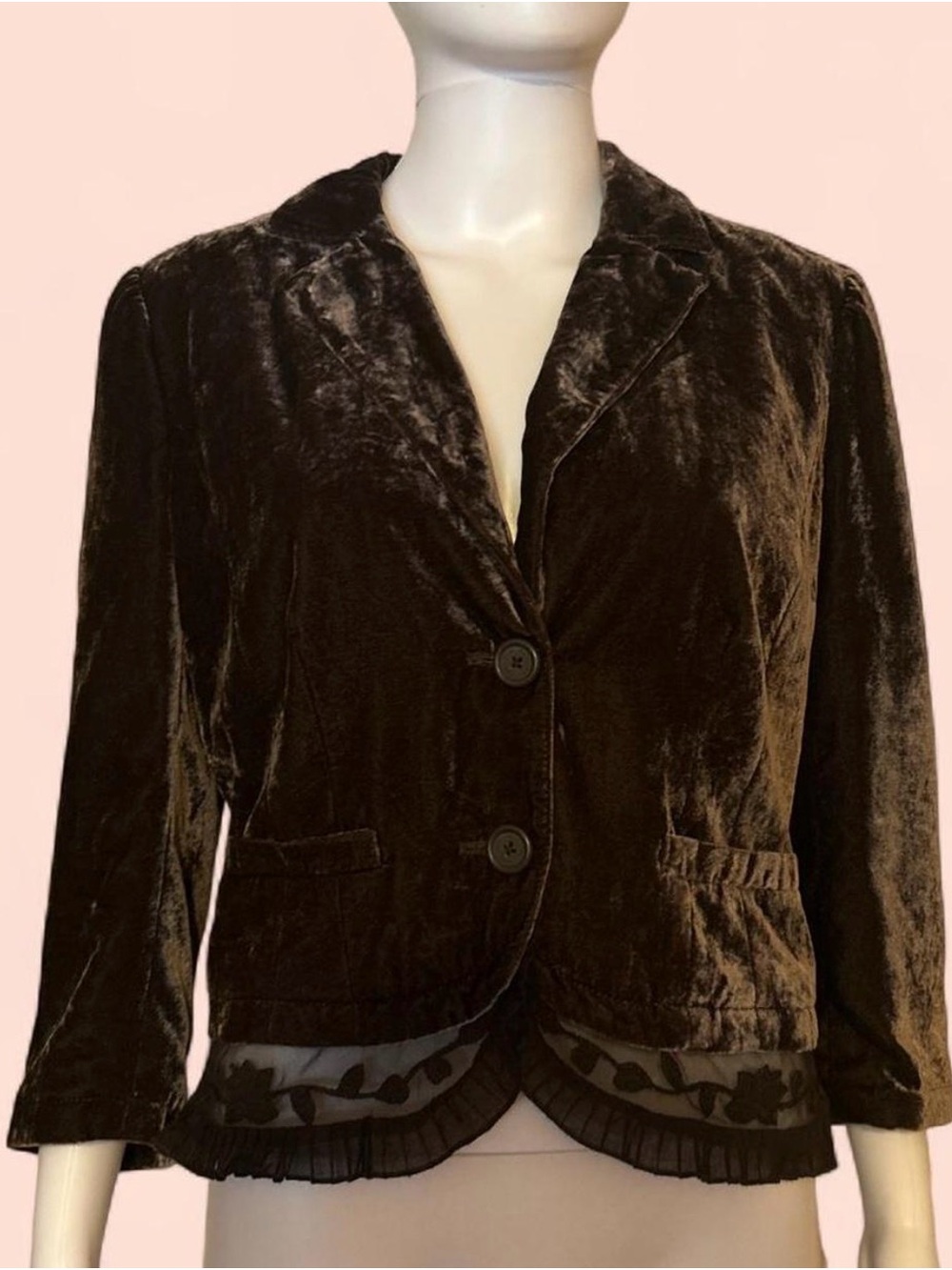 DKNY Brown Velvet Blazer with Decorative Hem